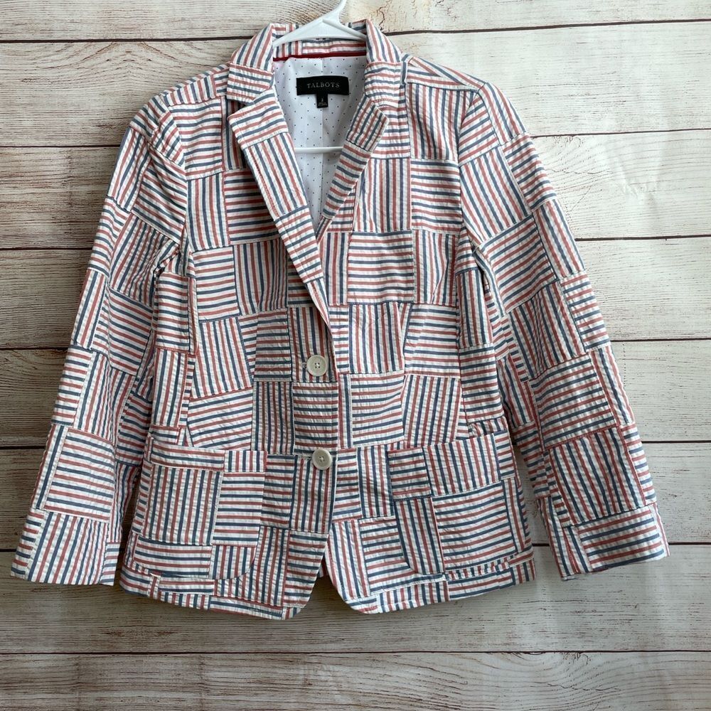 NEW WITHOUT TAGS VINTAGE TALBOTS PATCHWORK SEERSUCKER BLAZER